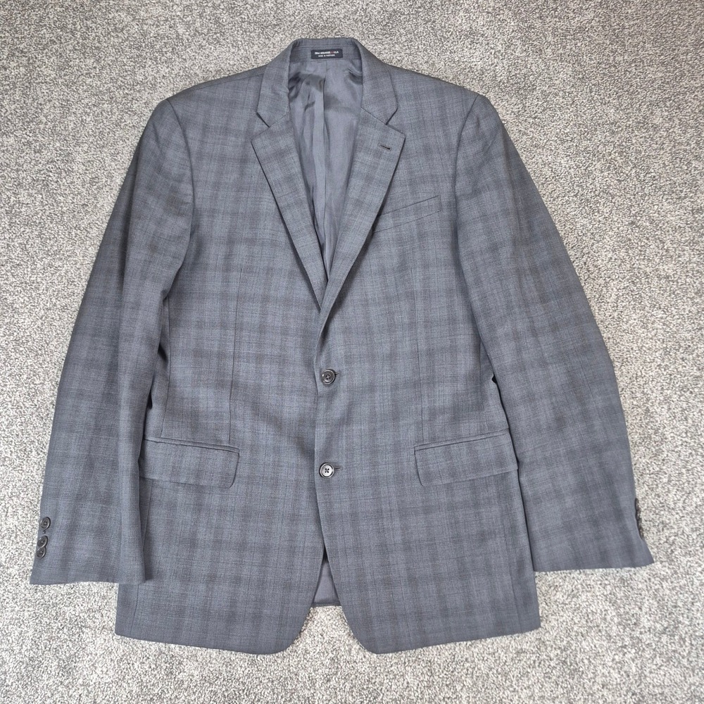 John Varvatos USA Blazer Mens 42L Gray Plaid 100% Wool 2 Button Sport Coat